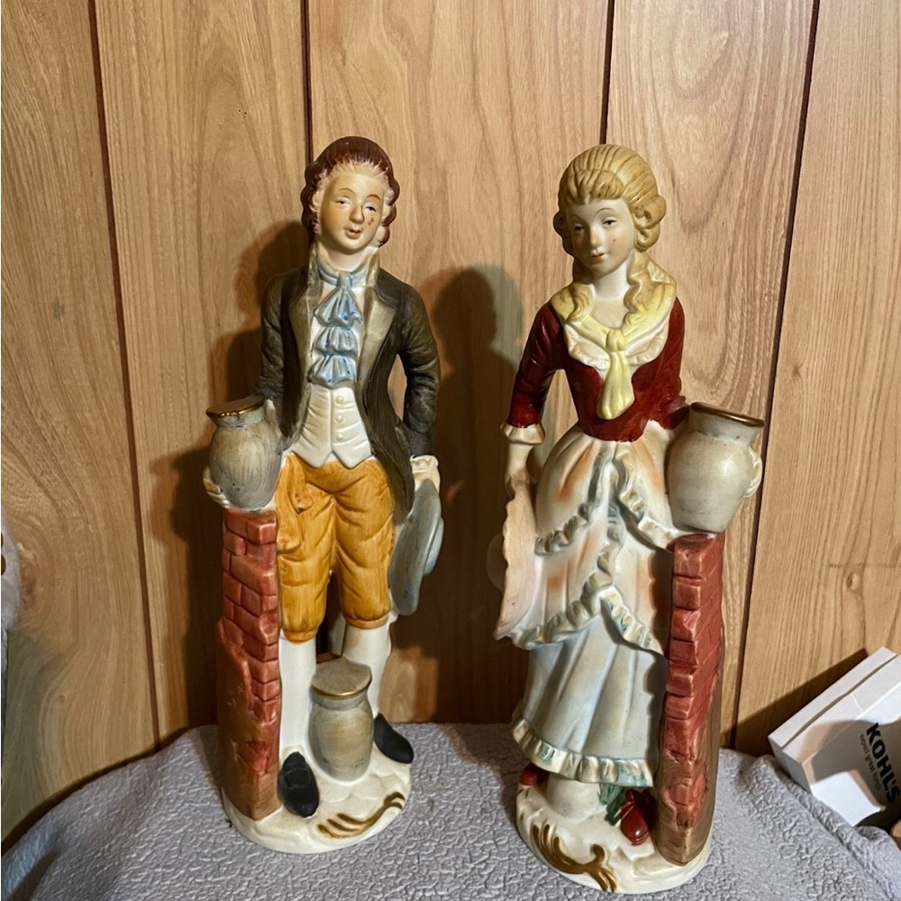 Vintage Style Figurine Set with Red and Cream Accents